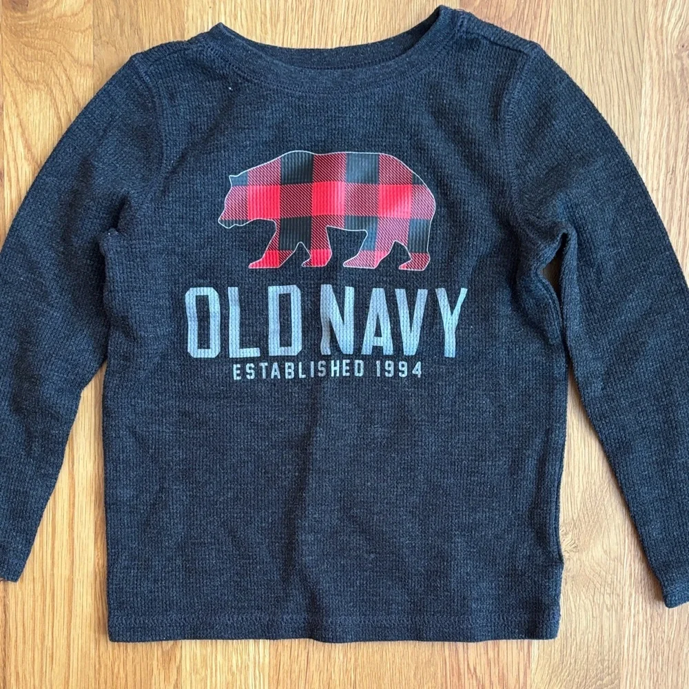 4T Old Navy Plaid Bear Waffle Knit Long Sleeve Top